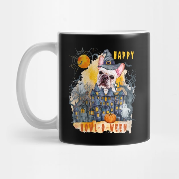 French Bulldog Happy Howl-o-ween Ghost Houses Funny Watercolor by Sniffist Gang